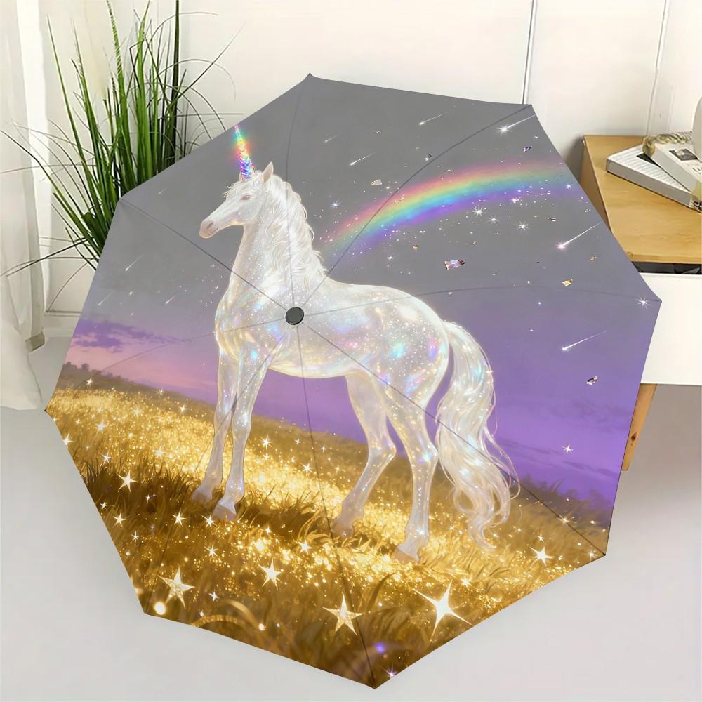 Unicorn Automatic Umbrella with Glowing Pattern, Durable Foldable Design, Ideal for Commuting & Daily Use, Perfect Gift