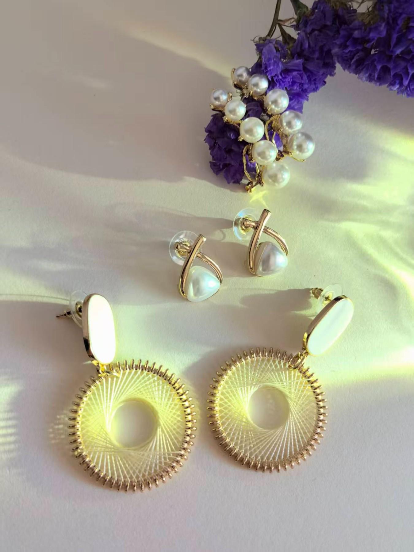 Boho Style Earrings Set, Includes Braided Hoop Earrings, Pearl Studs, Triangle Earrings, Lightweight Fashion Jewelry for All Occasions