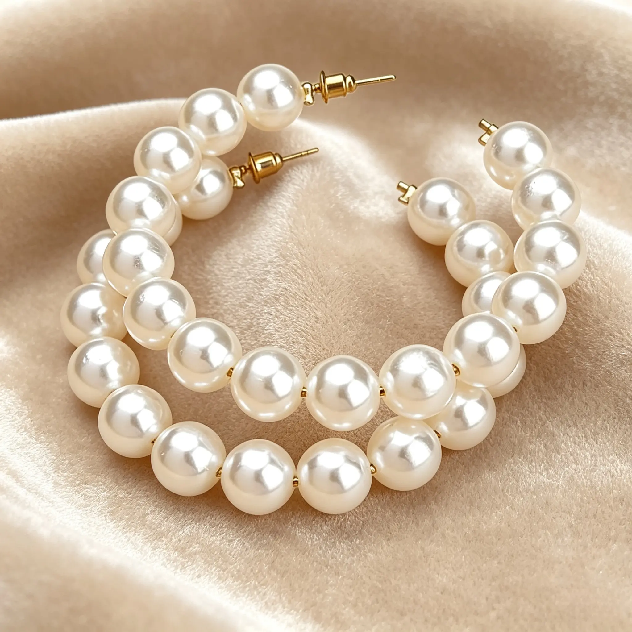Pearl Hoop Earrings for Women, Large Round Beaded Hoop Earrings, Classic Elegant Bead Circle Dangle Earrings, Fashion Jewelry for Wedding Bridal Party Daily Gift
