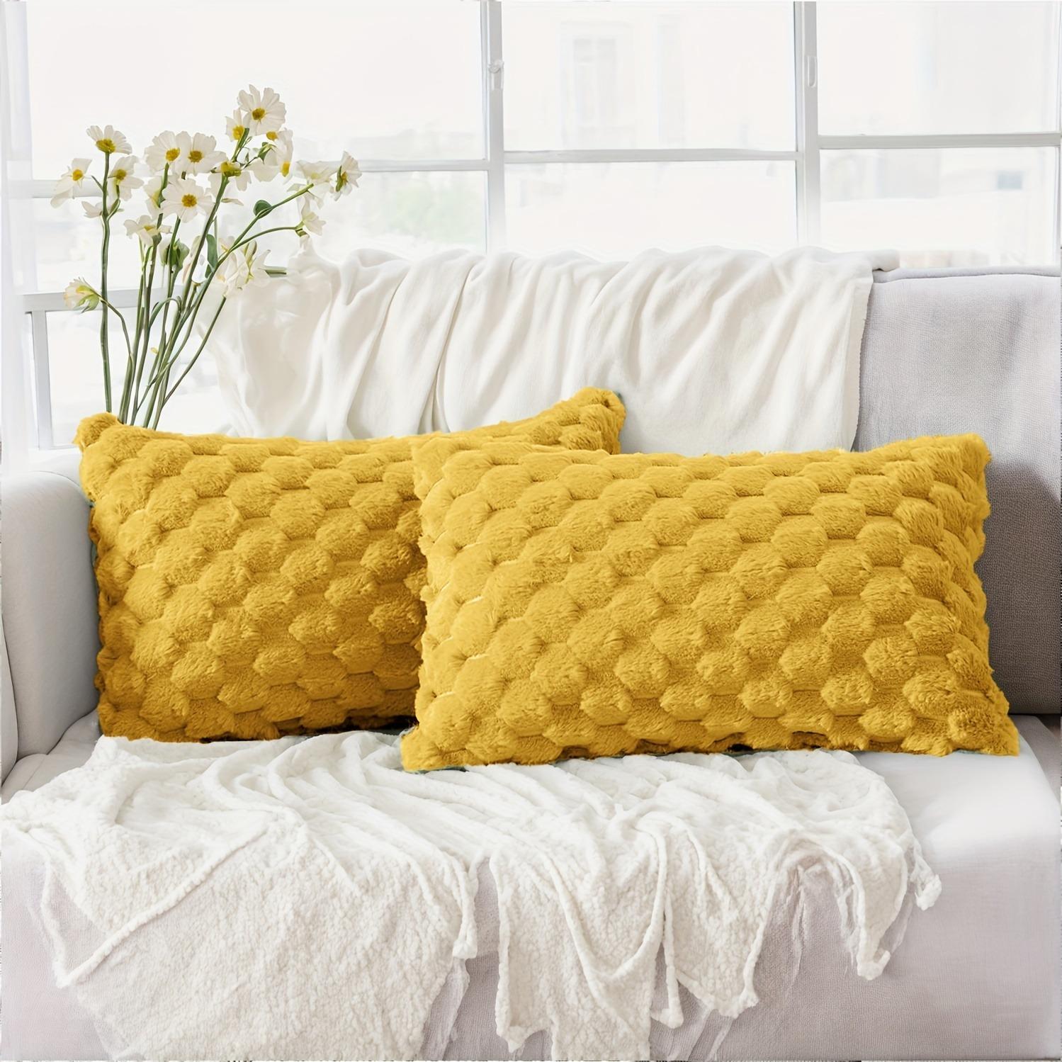 Boho Chic Decorative Pillow Covers Set of 2, Soft Plush Cream Color with Geometric Patterns, Zipper Closure, Sofa & Bedroom Decoration
