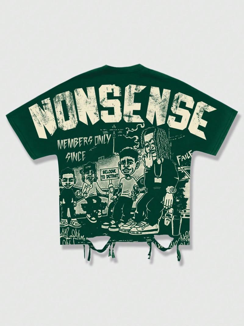 Y2K men's rap artist printed bat sleeve T-shirt loose fit, hip-hop cartoon portrait printed loose fit shirt suitable for both men and women, sleet life party nightclub casual streetwear, Halloween, 2000s style