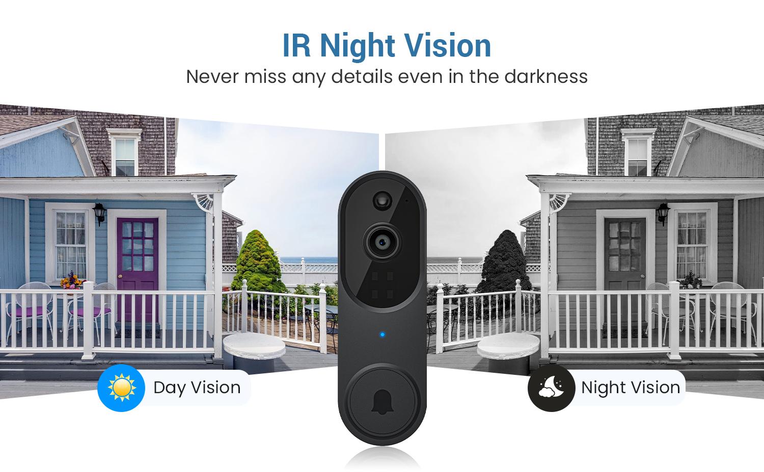 Wireless Video Doorbell Camera, Smart Security Doorbell Camera, 1080P, AI Human Detection , Night Vision, Instant Alert, Two Way Audio, 2.4G WiFi Only, Simple Installation and Rechargeable Battery, Cloud Storage, WiFi Camera