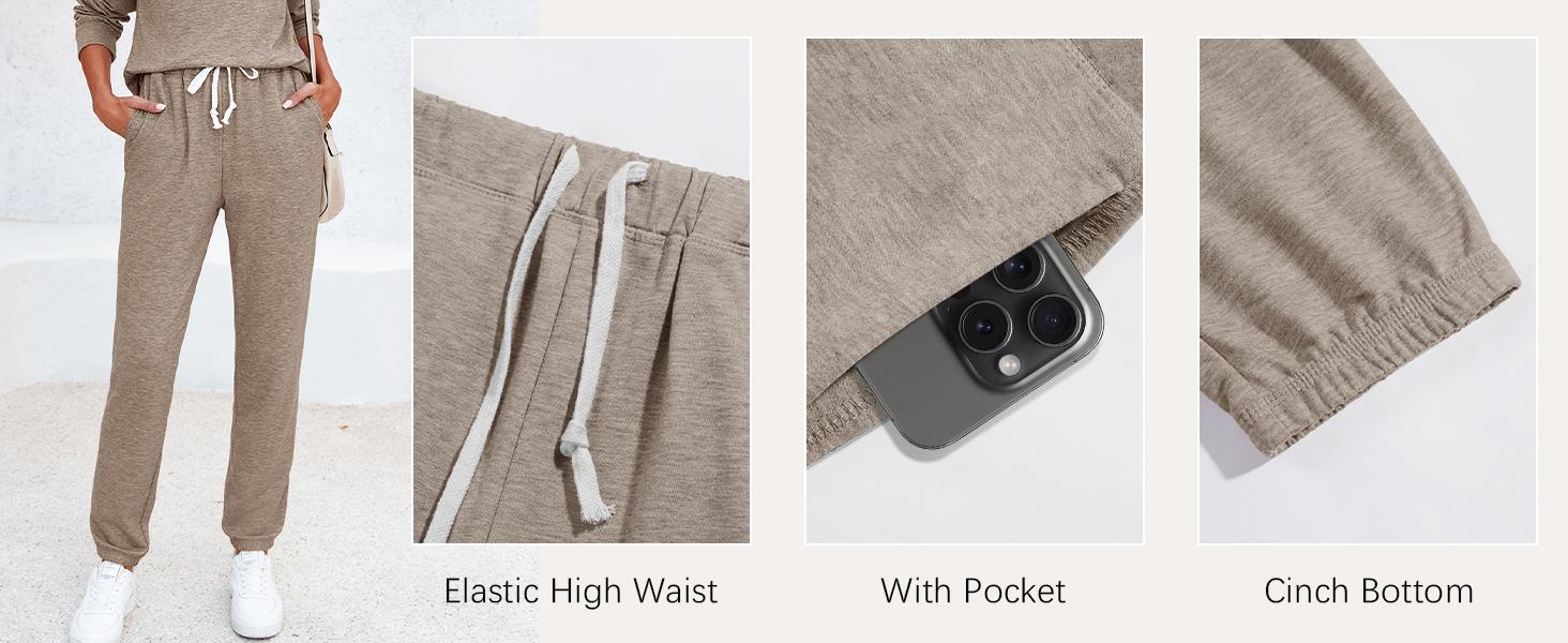 FISOEW Women's Solid Sweatsuit Set 2 Piece Long Sleeve Pullover and Drawstring Sweatpants Sport Outfits Sets viral  knit  set two piece set women two piece outfits matching sets women #TikTokShopBlackFriday #TikTokShopCyberMonday Sporty Round Neck