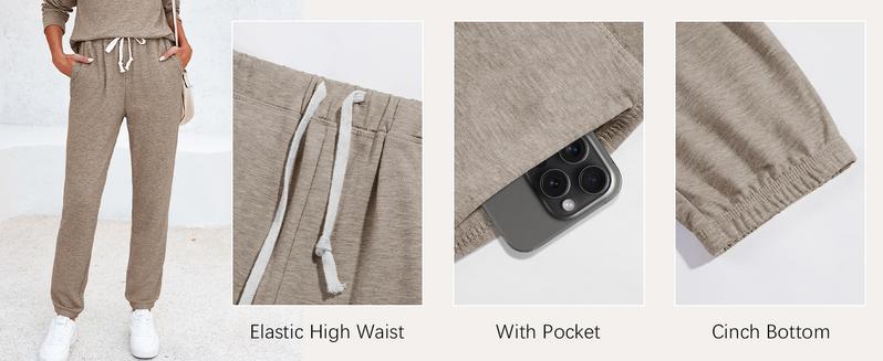 FISOEW Women's Solid Sweatsuit Set 2 Piece Long Sleeve Pullover and Drawstring Sweatpants Sport Outfits Sets viral  knit  set two piece set women two piece outfits matching sets women #TikTokShopBlackFriday #TikTokShopCyberMonday Sporty Round Neck