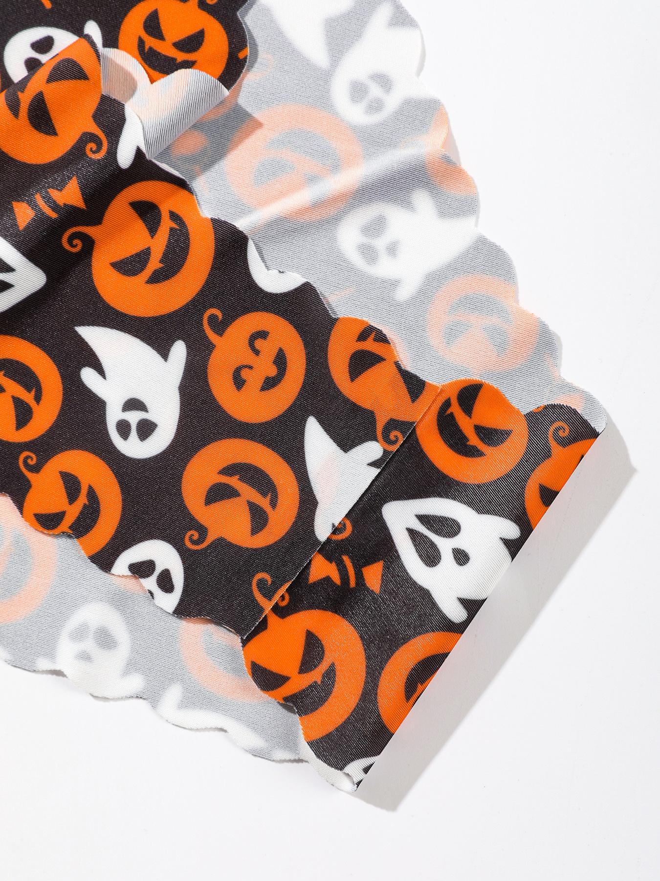 Women's Halloween Theme Wave Edge Panties, Pumpkin Skull Full Print Triangle Briefs, Comfortable Fitted Underwear for All Seasons