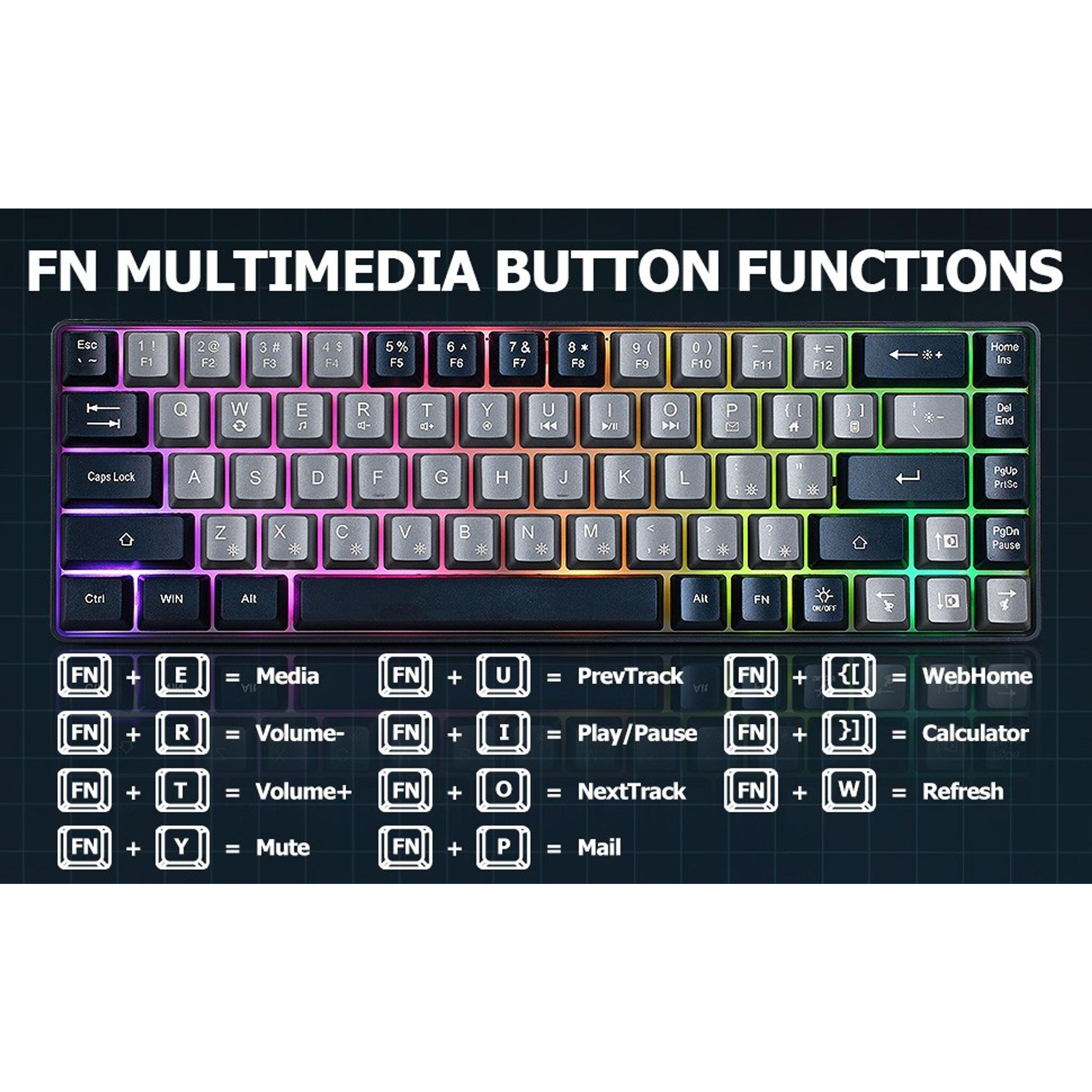 Wired 60% Mechanical Gaming Keyboard, 68-Key Compact RGB Backlit Mini Office Keyboard with Red Switches for PC, Laptop, Mac (Grey and Black)Gift