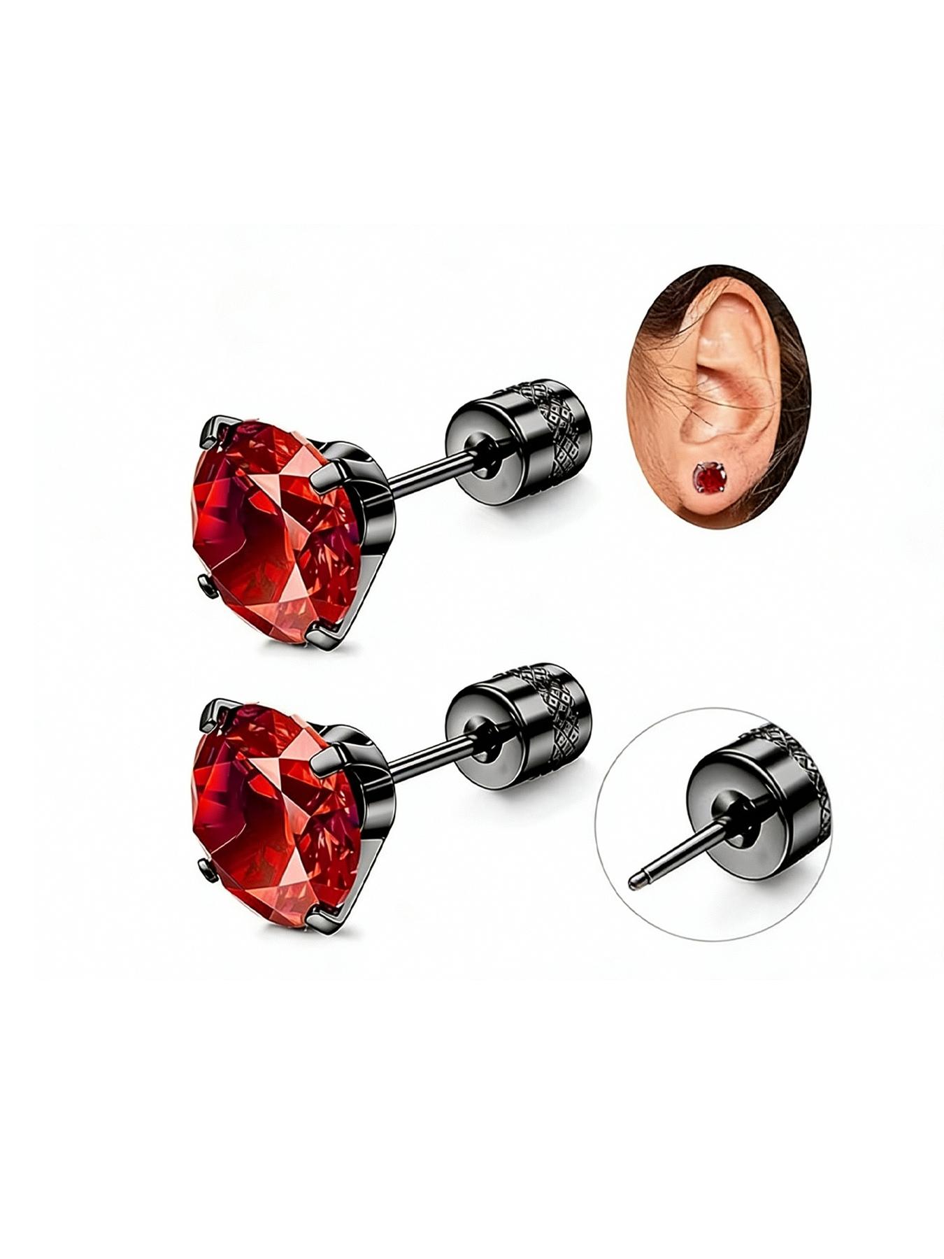 2 Pcs 316 Stainless Steel Threaded Clasp Earrings, Unisex Cubic Zirconia Studs, Daily Wear, Multiple Colors Available