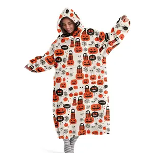 hoodie blanket，Wearable Blanket，Hooded Blanket Wearable Halloween Pumpkin Blanket, Soft Warm Oversized Throw for Sofa Home Leisure Air Conditioning Nap Office Bed Camping Travel Gift，Christmas Gift,Valentine's Day gift