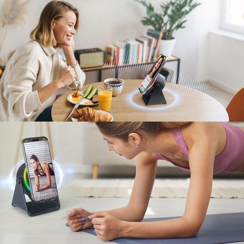 4-In-1 Wireless Bluetooth-compatible Speaker with LED, 360° Rotating Stand, Portable Desktop Holder, Ideal for Home, Shower, Outdoor, Travel Gifts