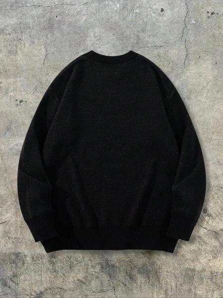 Men's Street Gothic Letter Print Sweater, Casual Loose Fit Round Neck Long Sleeve Pullover, Spring Autumn Winter Fashion