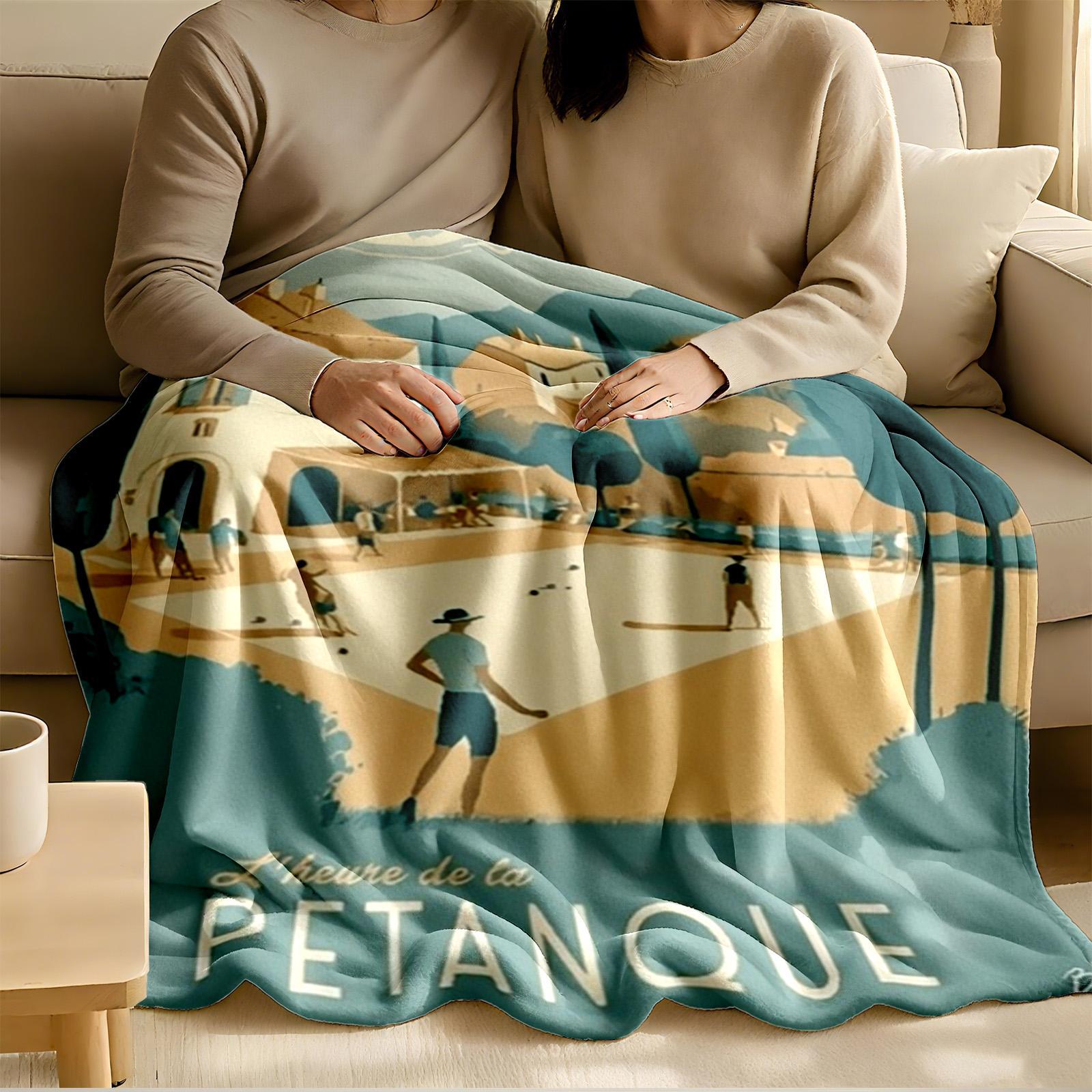 1 piece Provence countryside pet circle ball sports scene themed flannel blanket - Flannel blanket with modern design, suitable for sofas and beds, all-season use, super soft and comfortable, digitally printed pattern, 100% polyester material