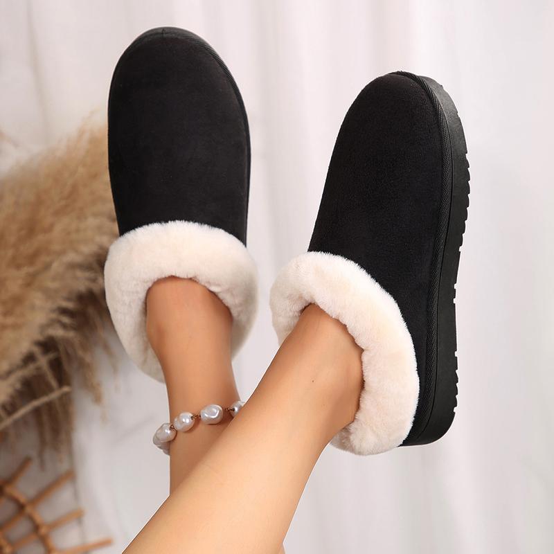 Winter Women's Thick Flat Slippers Suede Shoes Cozy  Warm Snow Shoes with Thick Soles and