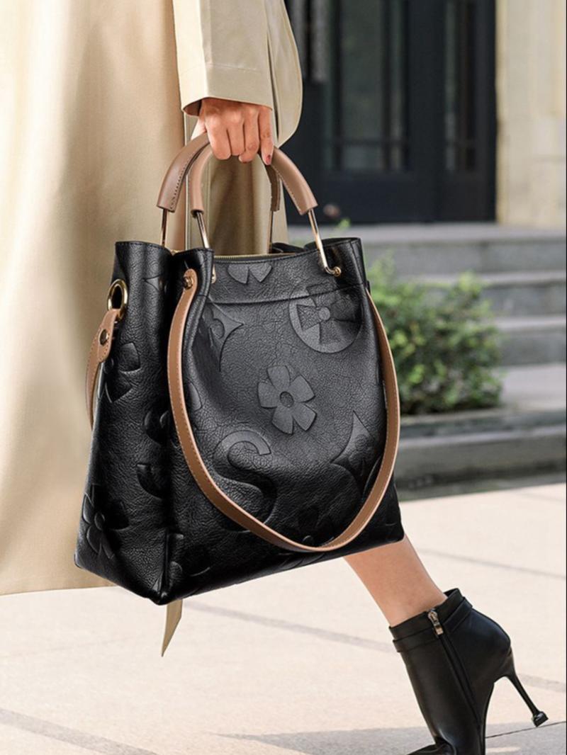 Women's Fashionable Floral Embossed Handbag Set, Including Large Capacity Handbag & Crossbody Bag, Trendy Versatile Daily Commuting Bag Set Women's Fashionable Floral Embossed Handbag Set, Including Large Capacity Handbag & Crossbody Bag, Trendy Versatile Daily Commuting Bag Set