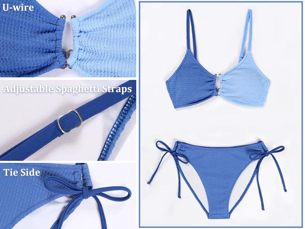 Blooming Jelly Color Block Textured U-Wire Swimsuits Womens Sexy Cheeky High Cut 2 Piece Bikini Sets Blooming Jelly Color Block Textured U-Wire Swimsuits Womens Sexy Cheeky High Cut 2 Piece Bikini Sets