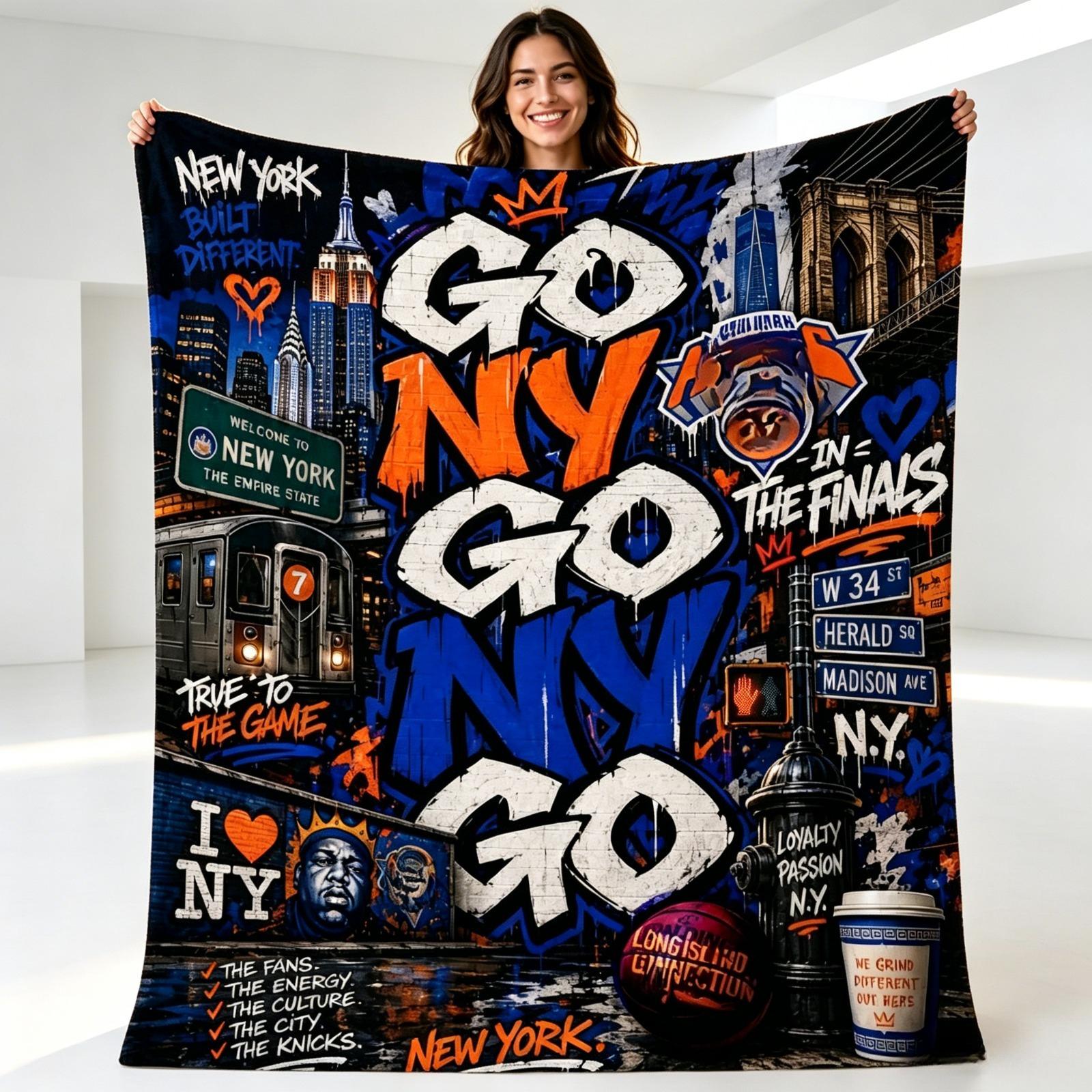 Go NY Go NY Go Popular Blanket for Kids & Adults, Blue Orange Basketball Cartoon Plush Throw Blanket, Ultra Soft Flannel Fleece Cozy Blanket, Lightweight Air Conditioner Blanket, Office Nap Blanket, Tiger Pattern Throw, Sports Fan Home Decor, Game Room