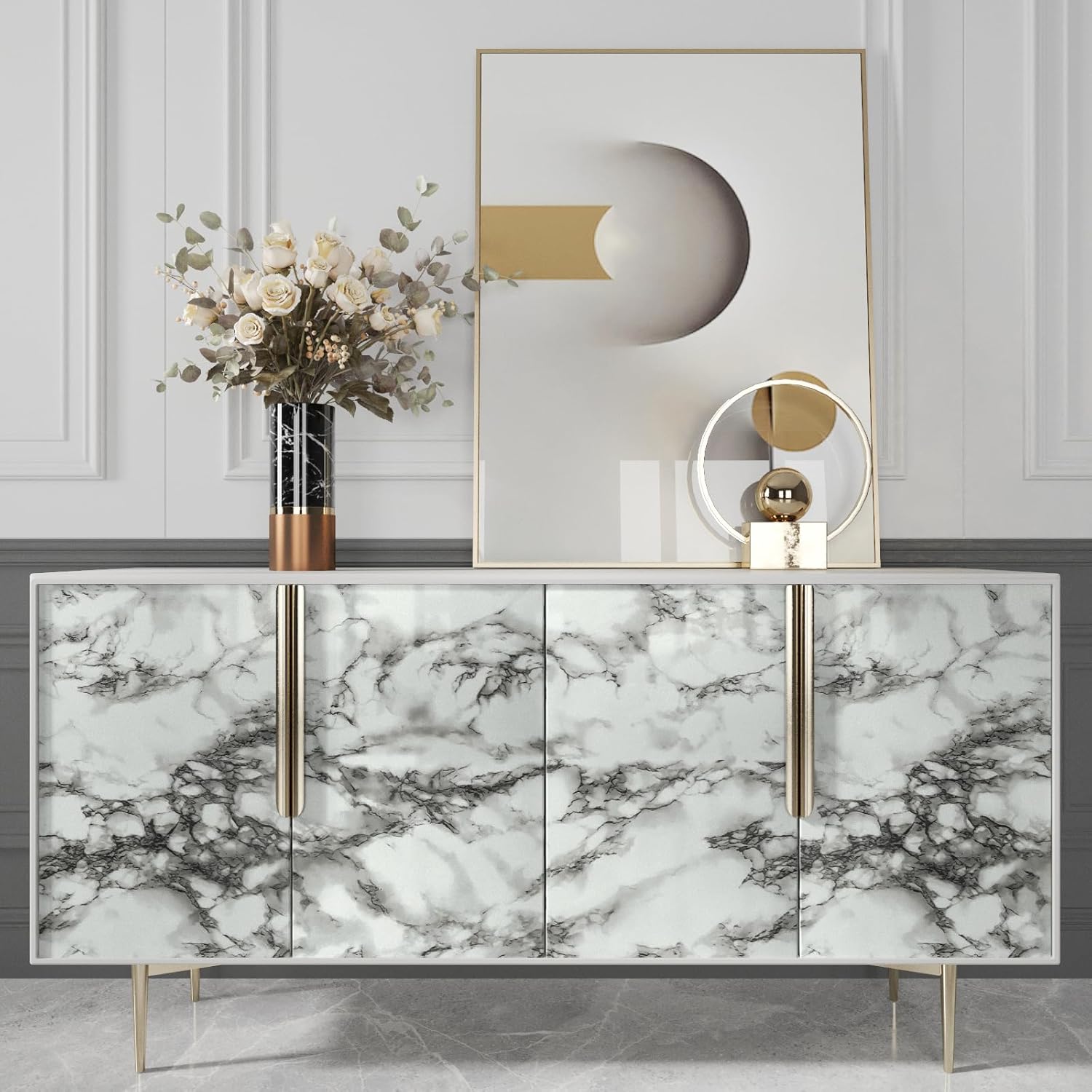 Marble Contact Paper for Countertops, Peel and Stick Wallpaper, Decorative Soapstone Wall Paper, DIY Kitchen & Bathroom Remodeling, Marble Pattern Wallpaper