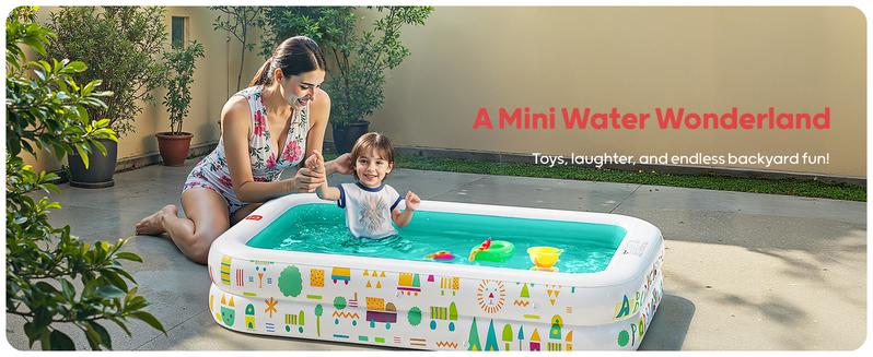 QPAU Kiddie Pool – 65" x 39" Inflatable Pool for Kids & Toddlers, Ball Pit & Baby Pool with Soft Cushioned Floor, Canopy for Sun Protection, Durable Outdoor Play Toys for Backyard & Indoor Use holder Portable Fun Outdoorfun