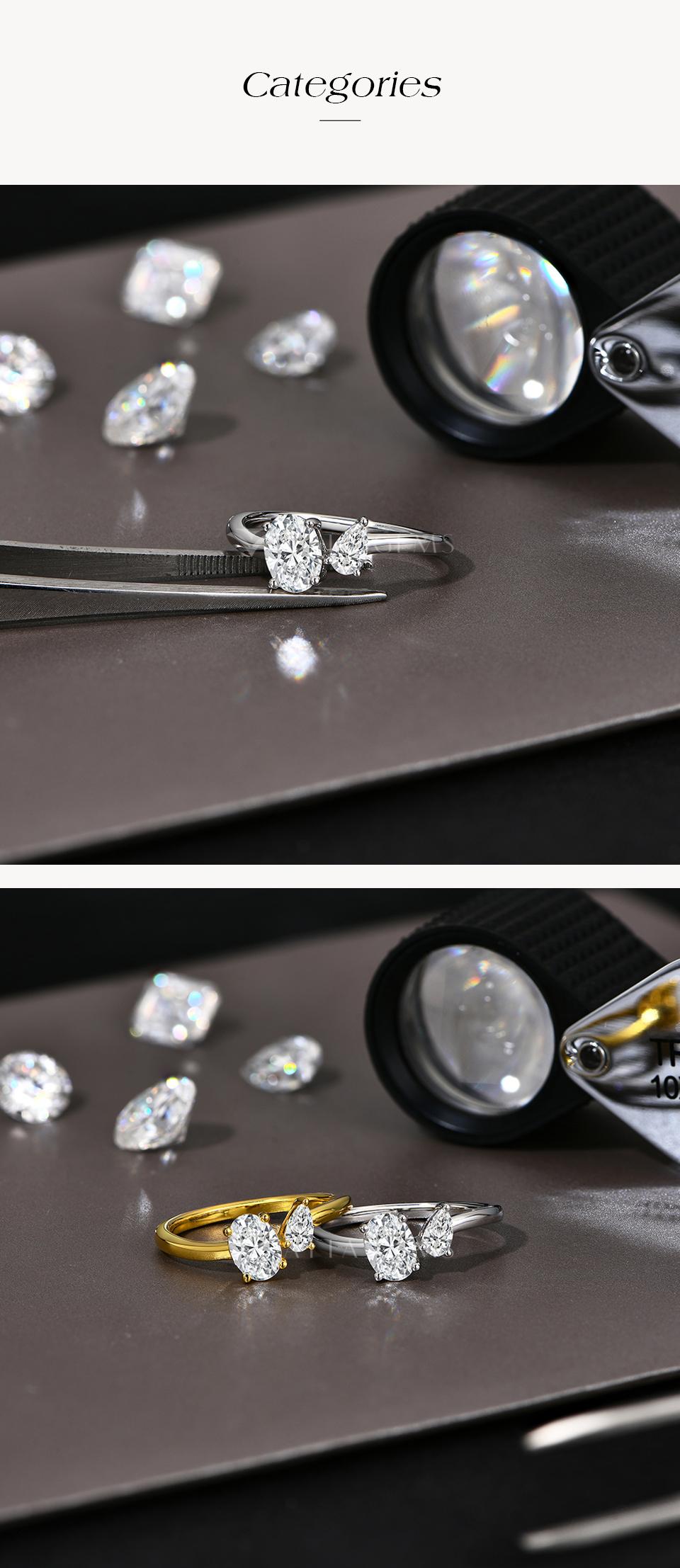 Simply Design Oval Pear Cut Total 1.35CT Synthetic Moissanite Ring for Women Birthday Gift Engagement Wedding Daily Wear Jewelry R203