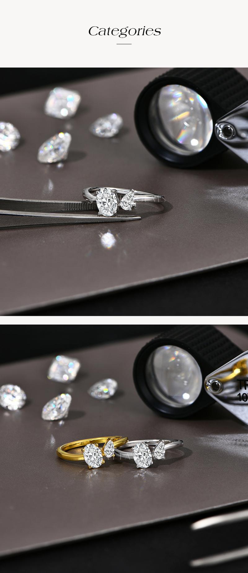 Simply Design Oval Pear Cut Total 1.35CT Synthetic Moissanite Ring for Women Birthday Gift Engagement Wedding Daily Wear Jewelry R203