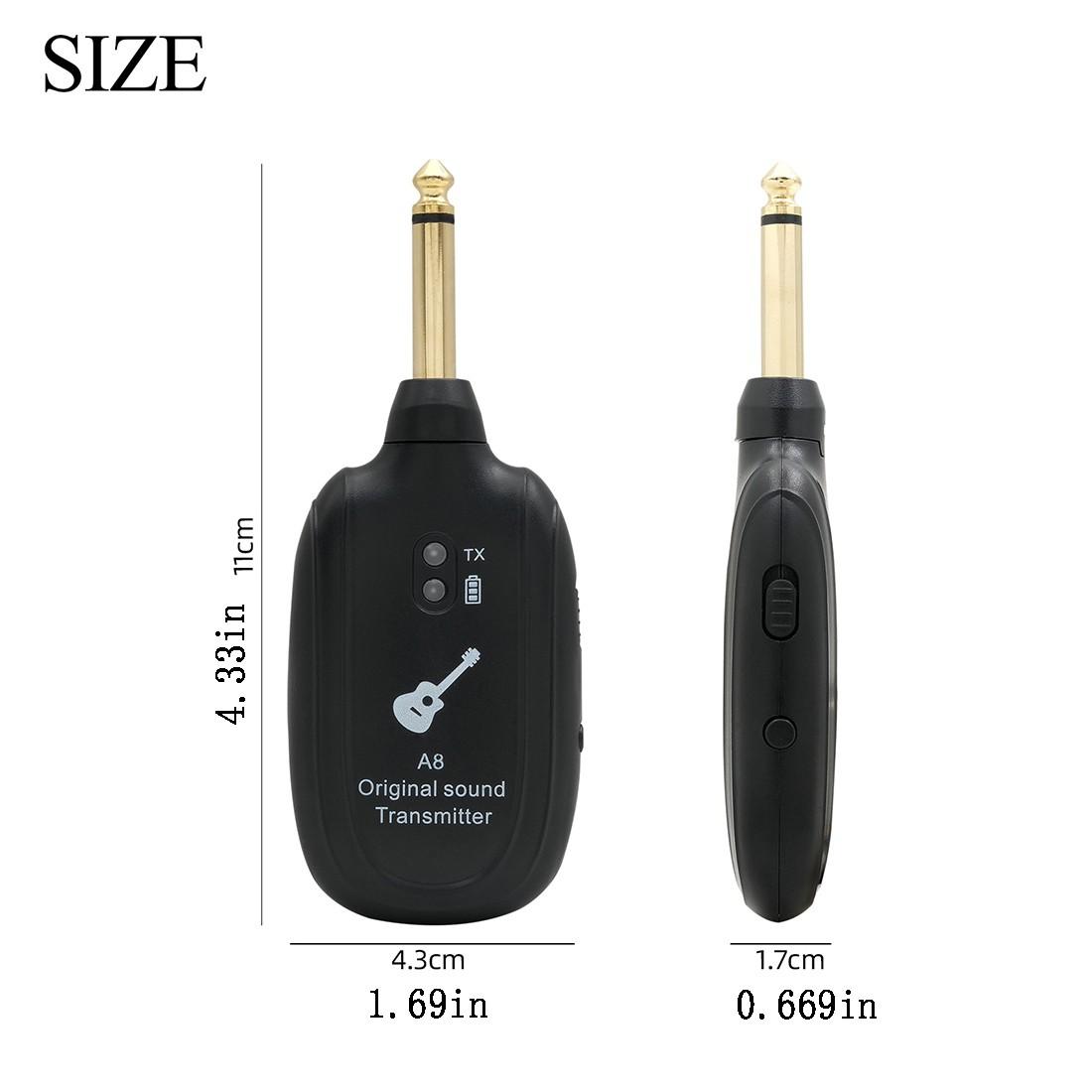 A8 Professional Instrument Wireless Transmitter, Low Latency Uhf Audio System, Ideal for Guitar Bass String Instruments, Studio Stage Perfect Choice