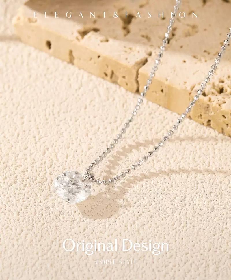 Drinsper S925 2.00CT Synthetic Moissanite Beaded Pendant Necklace for Women Girls Sterling Silver Minimalist Style Choker Suitable for Daily Wearing Birthday Chrismas Gift for Girlfriend Mom