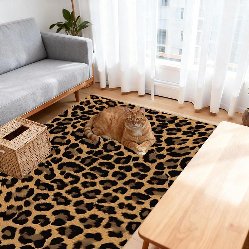 2D flat leopard print pattern background washable carpet, fashionable and durable, suitable for living room/bedroom/indoor and outdoor entrance, home/hotel/cafe mat, perfect party decoration, Animal Print Rug
