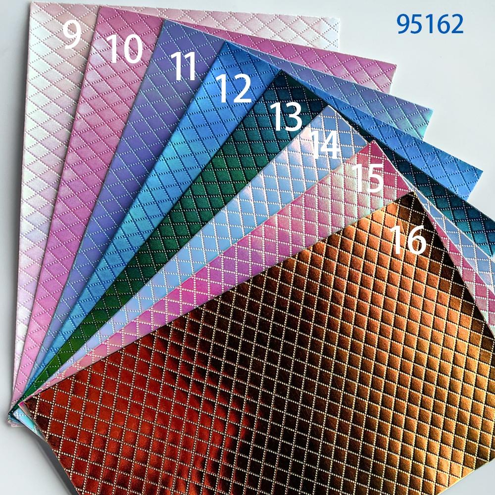 16 Rainbow Holographic PVC Fabric Backing, Rhombus Embossed Pattern, Laser Rainbow Vinyl for DIY Quilting, Bow Jewelry Making, Crafts, A4 Size, Pu Leather Material