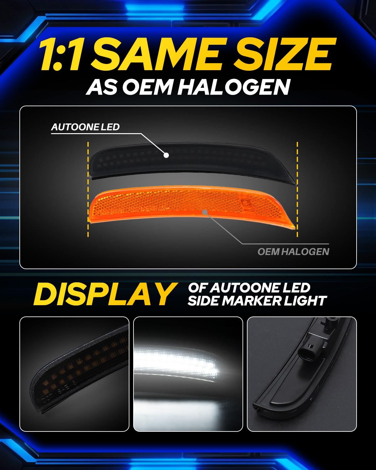 AUTOONE LED Side Marker Lights White for Dodge Charger 2015-2023, Smoked Lens Front & Rear Bumper Lights, High Brightness, IP67 Waterproof, Easy Install, OEM Compatible, 4PCS