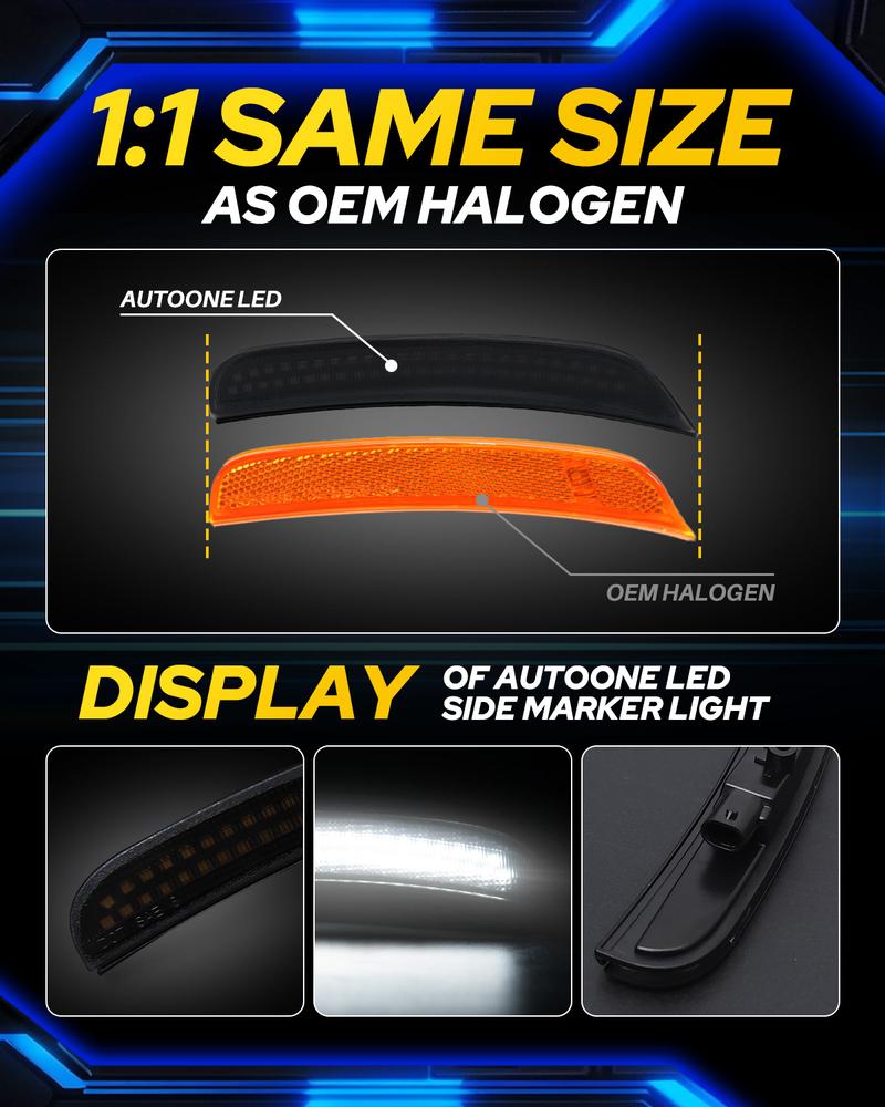 AUTOONE LED Side Marker Lights White for Dodge Charger 2015-2023, Smoked Lens Front & Rear Bumper Lights, High Brightness, IP67 Waterproof, Easy Install, OEM Compatible, 4PCS AUTOONE LED Side Marker Lights White for Dodge Charger 2015-2023, Smoked Lens Front & Rear Bumper Lights, High Brightness, IP67 Waterproof, Easy Install, OEM Compatible, 4PCS