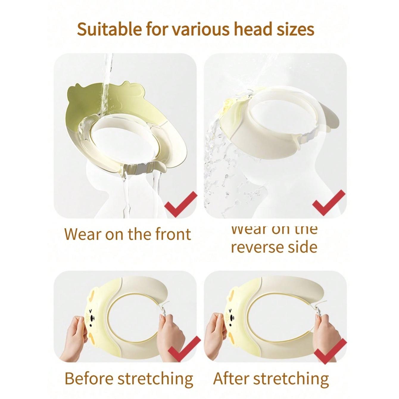 Cartoon Shower Cap/baby Bath Hat, Dual-Layer Portable Detachable Foldable, Wide Brim, Ear Protection, Adjustable Head Size, Three-Way Waterproof