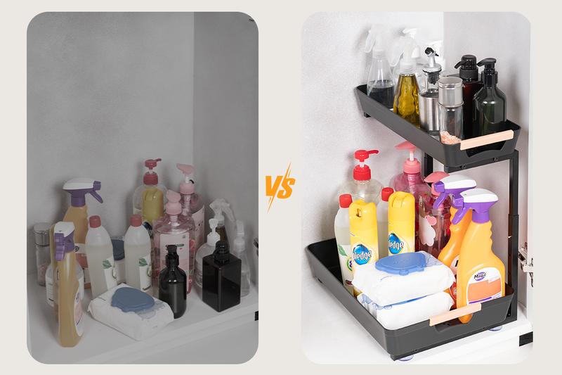 Criusia 【Two-Layer Under-Sink Storage】 Rack – Maximize Space, Organize Like a Pro, Adjustable & Super Easy to Install