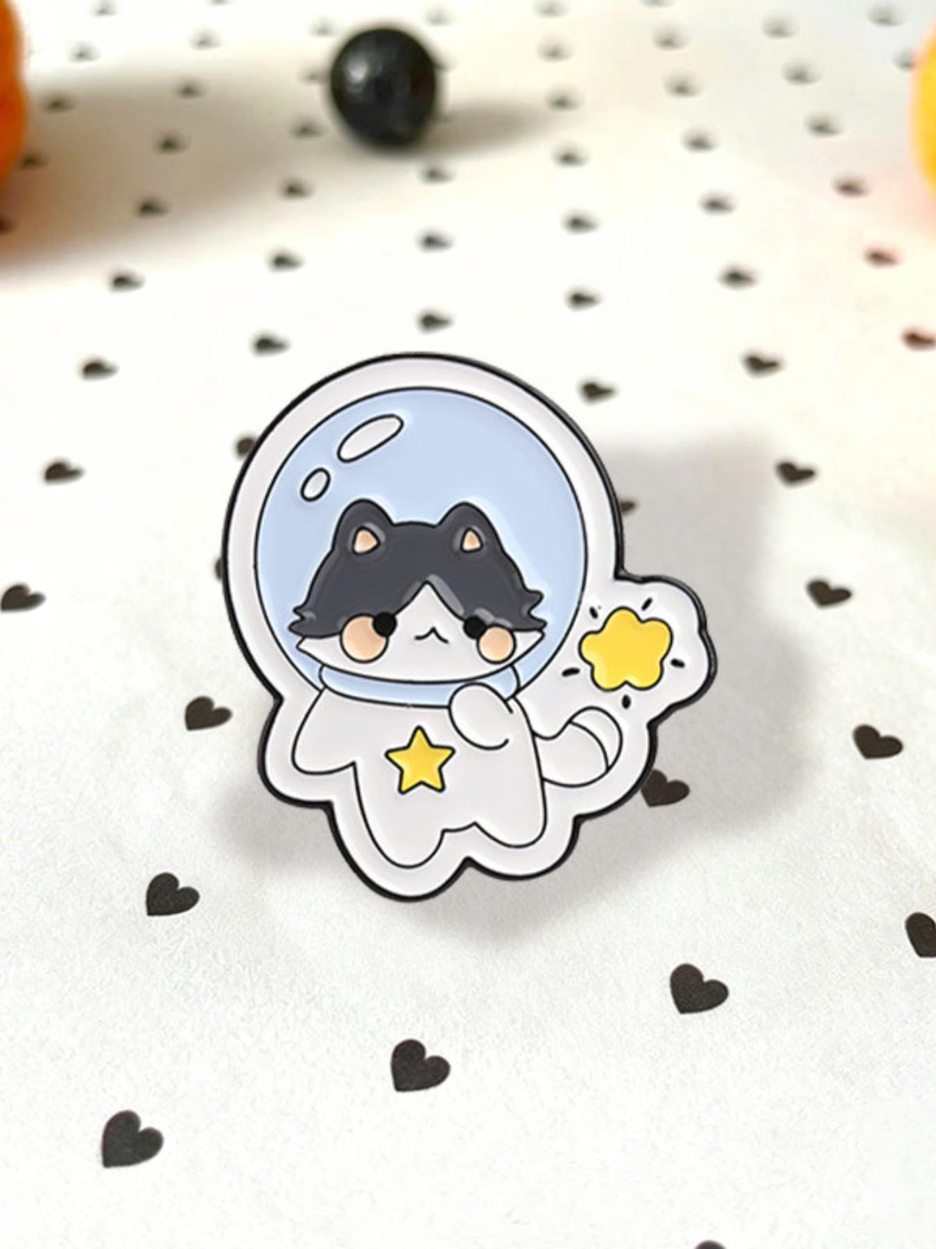 Cute Cartoon Astronaut Cat Enamel Brooch, Animal Alloy Lapel Pin, Fashion Accessory for Backpacks, All Seasons Party Style