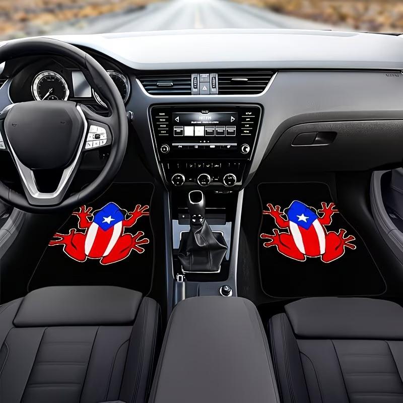4-Piece Puerto Rico Cocoa Frog Car Mats, Car Floor Mats, Universal Fit, Polyester Fiber, Comfortable Non-Slip, Water-Resistant, All-Season Car Accessories