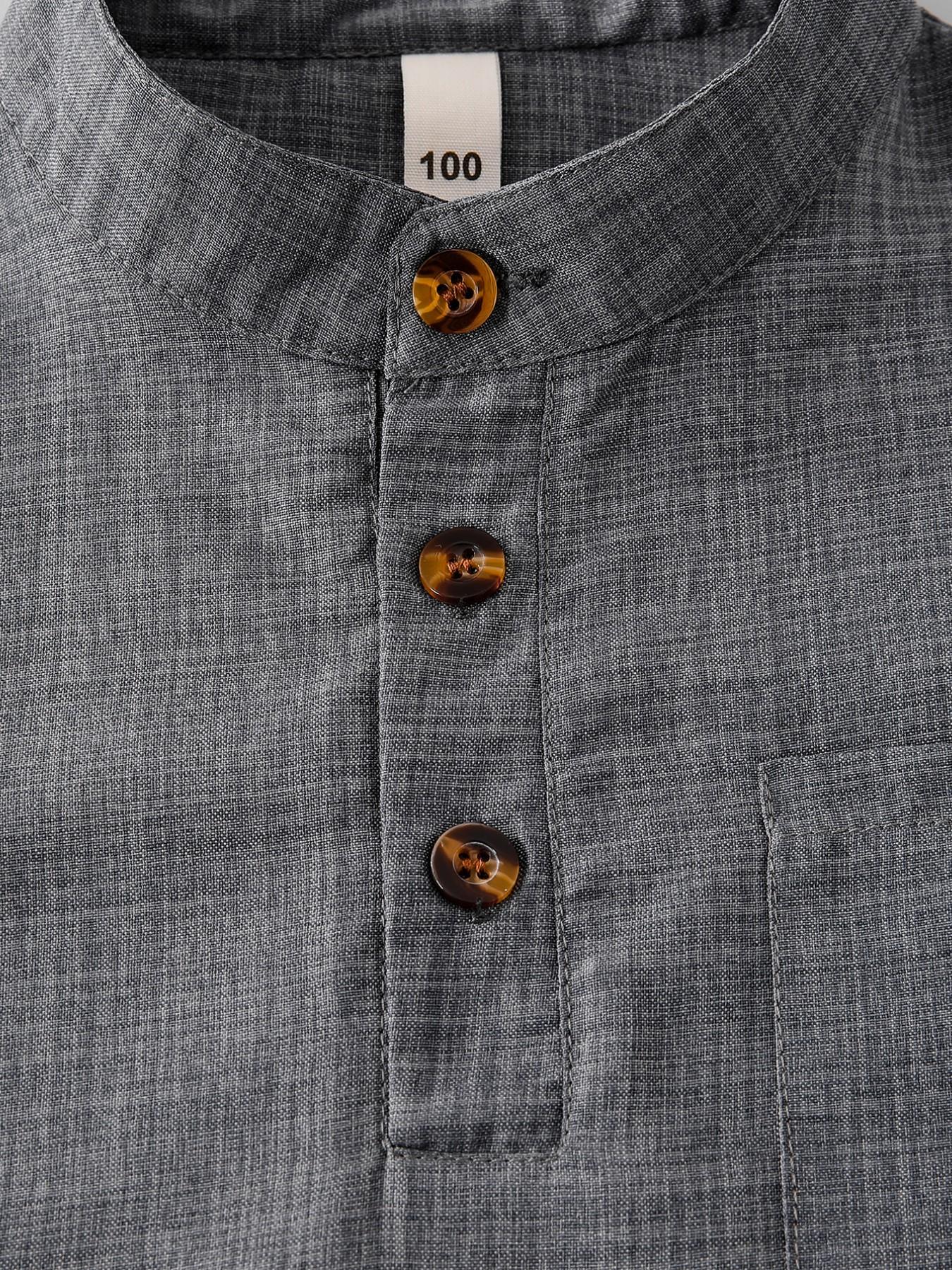 Boys' Summer Fashion Set, Stand Collar Short Sleeve Shirt with Button Half Open Front, Pocket Design, Lightweight Comfortable Shorts, 2-Piece Set