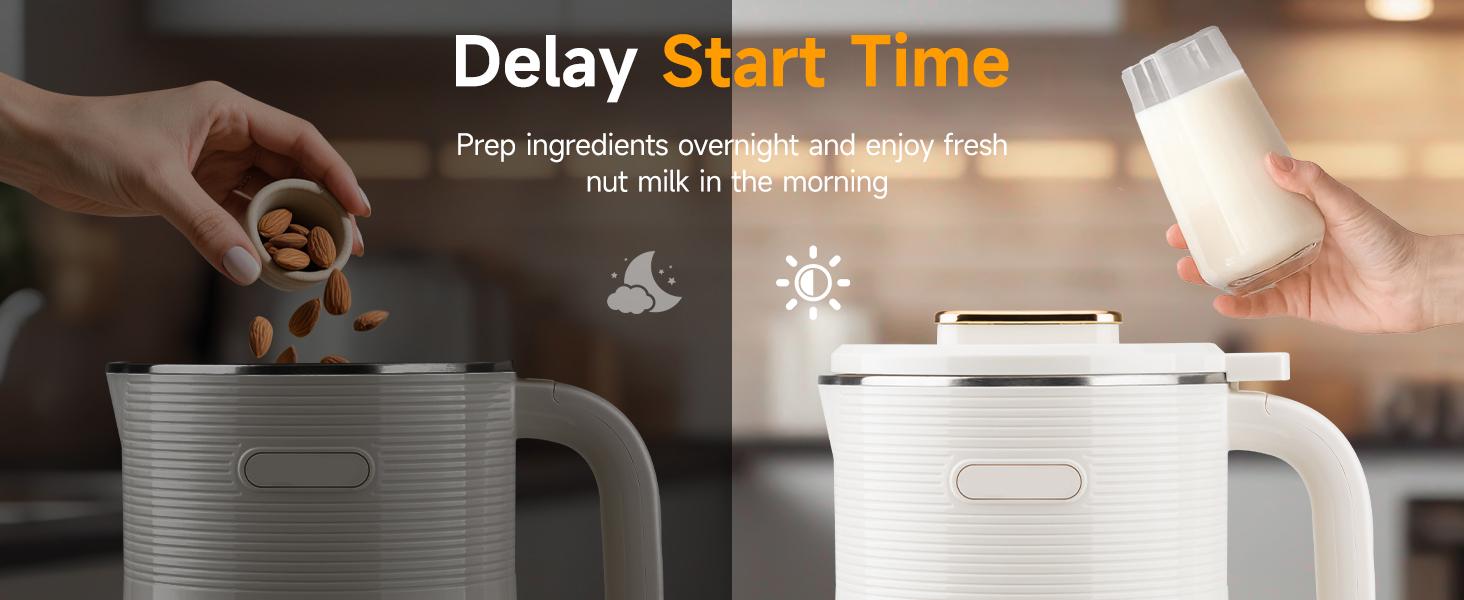 10 in 1 Almond Milk Maker & Nut Milk Maker Machine, 35oz Automatic Soy, Oat, Coconut Milk, Juice & Porridge Maker with 8 Blades, Delay Start, Keep Warm, Boil Water, Self-Cleaning, Cream
