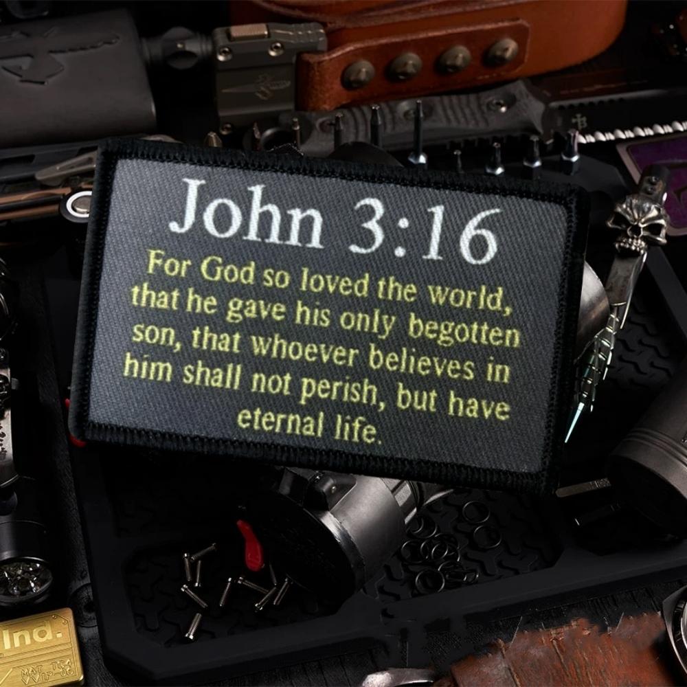 John 3:16 Religious Christian Catholic Tactical Patch Printed Hook&Loop Military Morale Badge Armband Chevron Backpack Stickers
