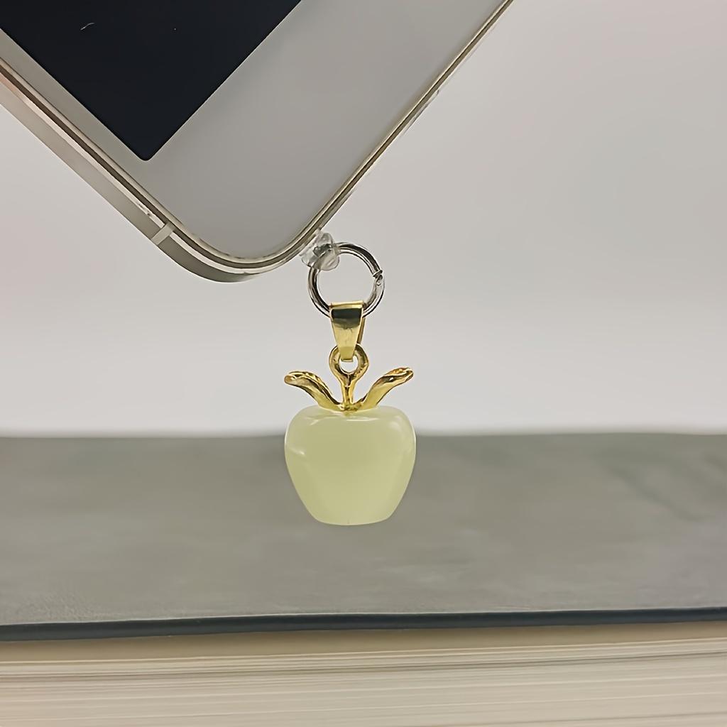 2 Pcs、3 Pcs、1 Pcs Glowing Apple-shaped Phone Dust Cap - Acrylic, Glow-in-the-Dark Design, Gold Leaf Details, Elegance Phone Accessory, Dust Protection, Phone Dust Cover | Gold Leaf Accents | Acrylic Phone Charm