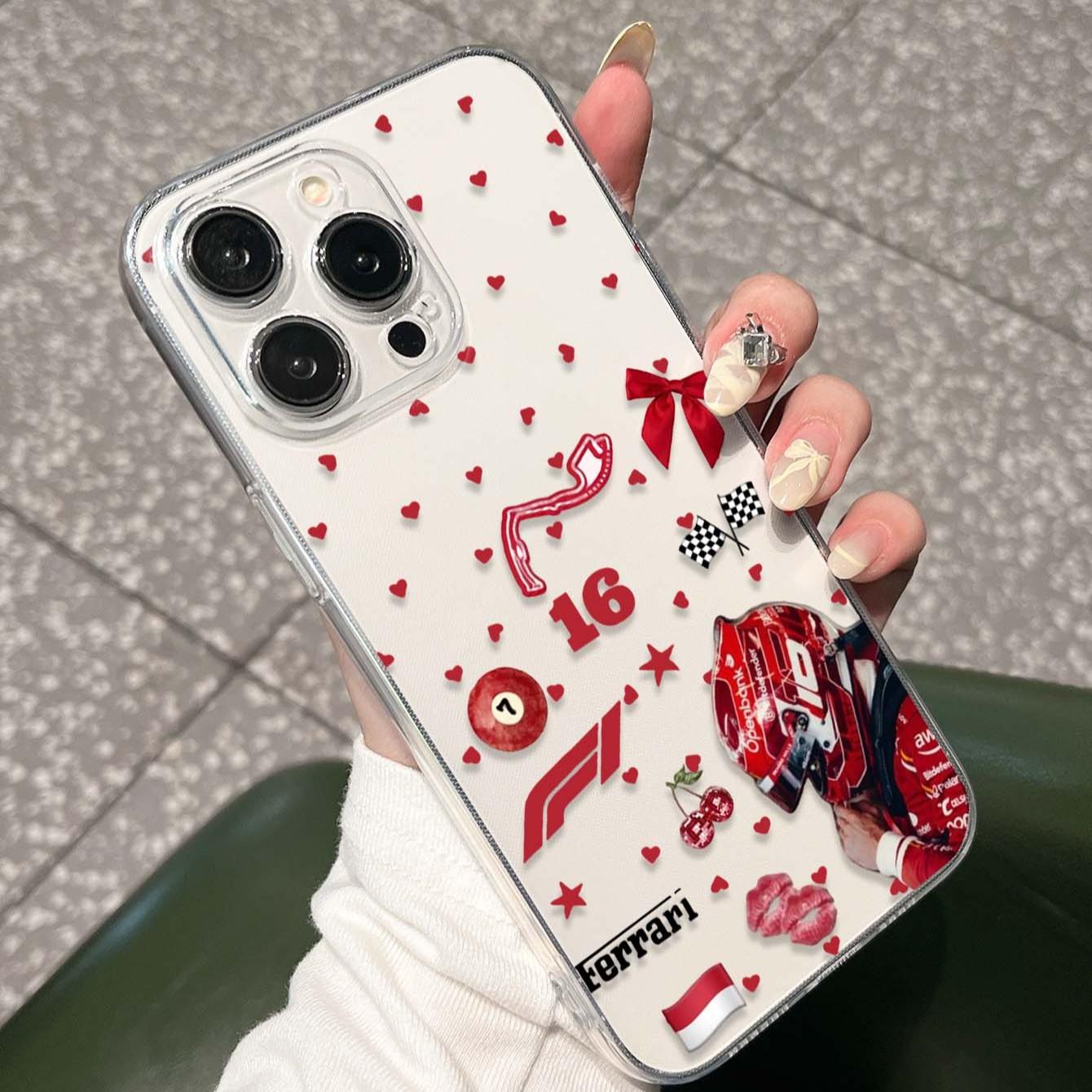 1pc Heart Racing Driver Pattern Tpu Transparent Phone Case, Compatible with Apple iPhone 11 12 13 14 15 Pro Max 16 Plus XR 17 Pro