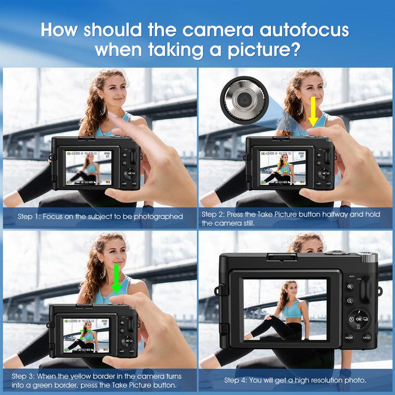 DC101 Digital Camera, 4K Video Recording & 48MP Auto Focus Camera, 180 Degree Flippable Display Camera, 16X Magnification Digital Camera with 32G Memory Card, Ideal Gift for Photography Beginners