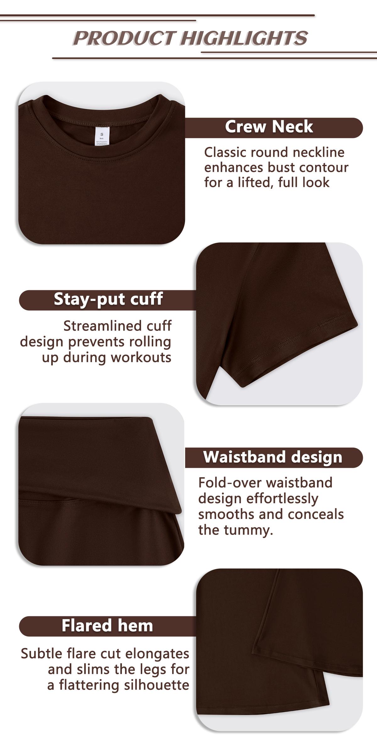 TimeOFF Women's 2-Piece Short-Sleeve Crop Top & High-Waist Flared Leggings Set, Waist Cinching & Body Shaping, Trims Leg Lines, Solves Figure-Enhancing & Flexible Fit Need for Yoga, Fitness Workouts & Active Lifestyle Scenarios,sweatsuits women