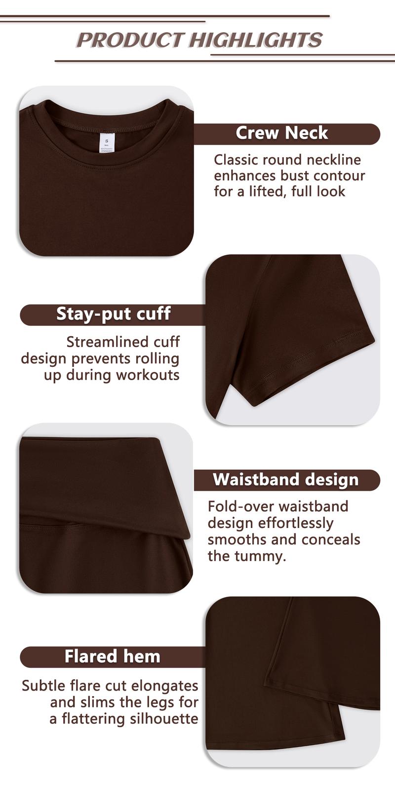 TimeOFF Women's 2-Piece Short-Sleeve Crop Top & High-Waist Flared Leggings Set, Waist Cinching & Body Shaping, Trims Leg Lines, Solves Figure-Enhancing & Flexible Fit Need for Yoga, Fitness Workouts & Active Lifestyle Scenarios,sweatsuits women