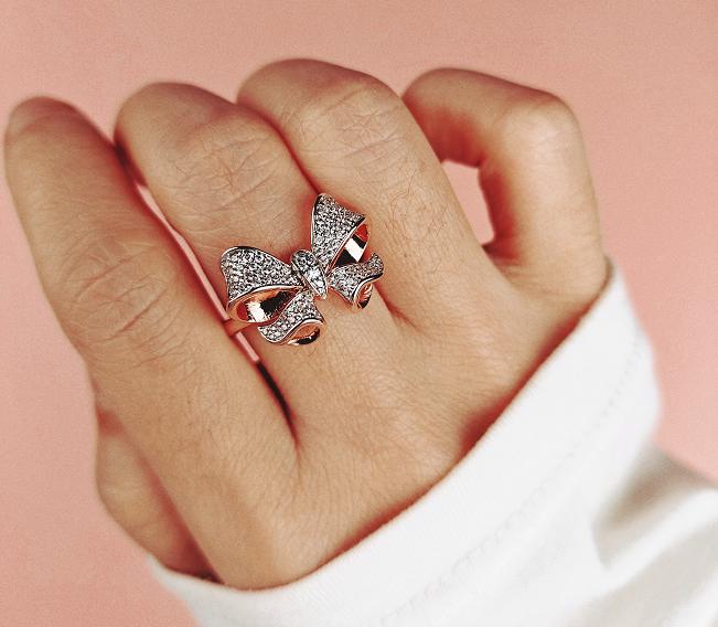 Jeulia Bowknot Design Round Cut Sterling Silver Ring Sterling Silver Zircon Engagement