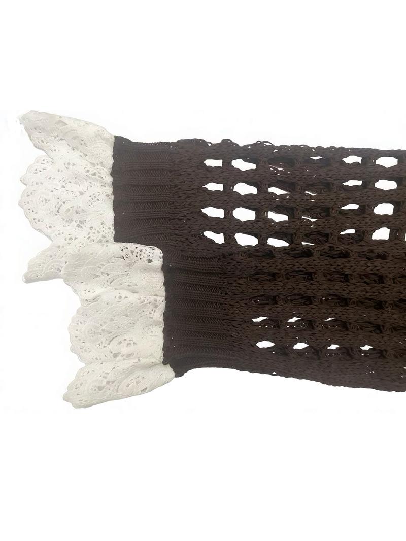 Women's Solid Color Round Neck Hollow Out Long Sleeve Lace Knit Dress Sweater, Casual Fashion, Perfect for Fall & Winter