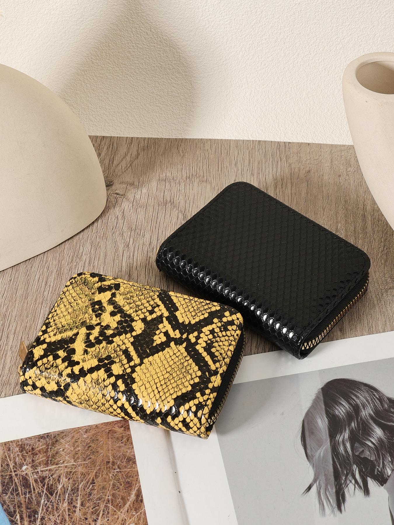 Fashionable Snakeskin Print Short Wallet, Casual Versatile Zipper Card Holder, Simple and Casual Multi Slot Wallet for Women & Girls