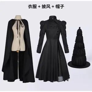 Wicked Elphaba Cosplay Costume Wizard Black Long Dress Cloak Hat Full Set Role Play Outfit Halloween Costume Cape Carnival Party