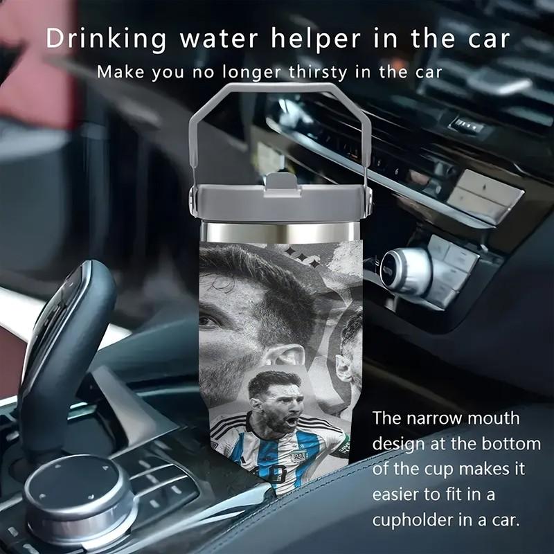 1pc 30oz Messi Argentina national team stainless steel insulated cup - blue and white stripes - 10 size with full printing - portable handle - large capacity sports water cup - suitable as a gift for sports fans