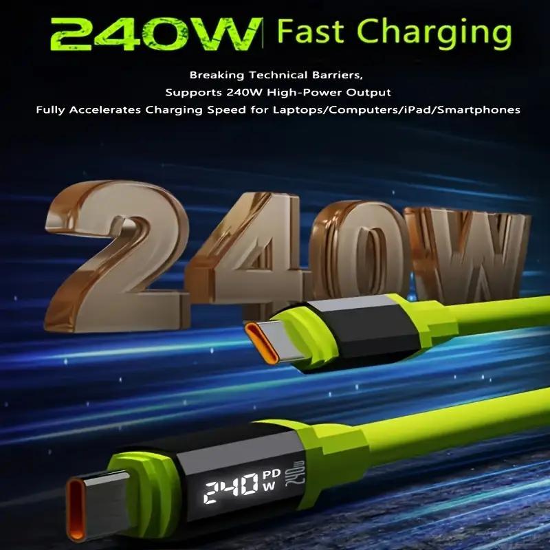 240W Fast Charging Cable, Mobile Data Cable, Smart Quick Charge, High-Power Fast Charging, Super Fast Charge, Compatible with Apple Type-C Charging Smartphone Cellphone