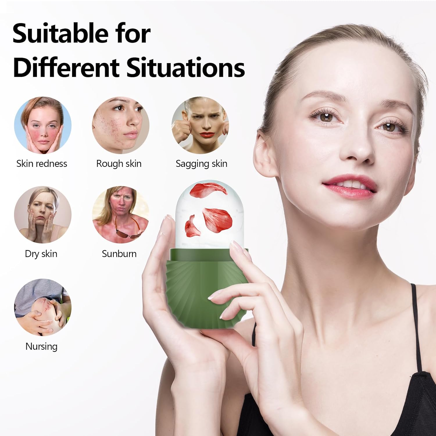 Facial Ice Roller, Silicone Ice Roller Facial Ice Mould, Brightens Skin, Enhances Natural Radiance, Reusable Ice Roller for Puffiness Relief on Face and Eyes Skincare Gift，Christmas gifts, New Year gifts, Black Friday