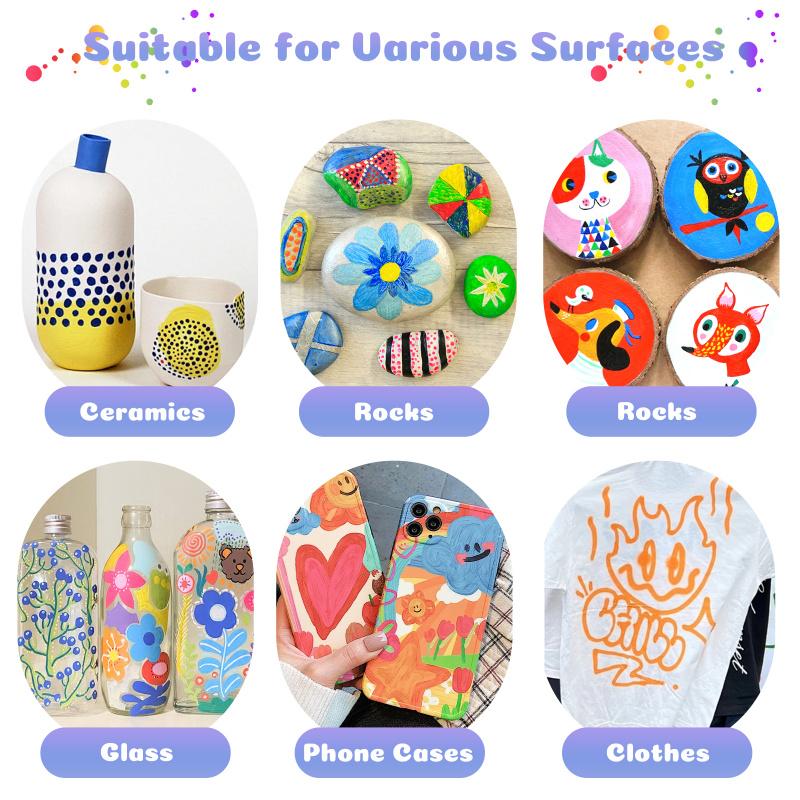 Waterproof Dual Tip Acrylic Paint Pens, Dot & Fine Tip Premium Coloring Drawing Markers Set for Wood, Rock Painting, Canvas, Glass, Ceramic Surfaces and DIY Crafts Making Art Supplies