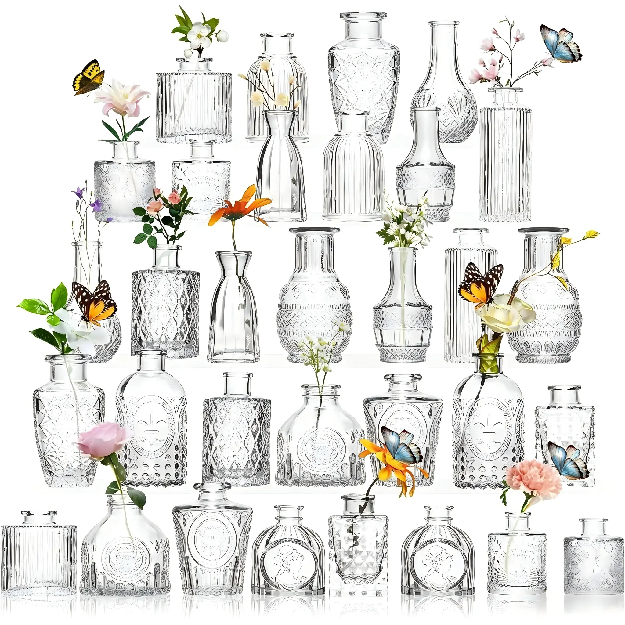 Glass Bud Vase Set of 32PCS Wedding Centerpieces for Tables,Mini Clear Bud Vases for Flowers,Small Flower Vases Suitable for Birthday Party,Anniversary,Wedding,Baby Shower (Clear, 32PCS) Decor Ornaments